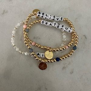 Bracelets. Little words project. Believe. Grateful. Faith.